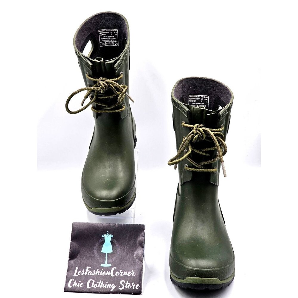 Bogs Women's Olive Green Rubber Amanda Waterproof Outdoor Rain Boots Sz 6 2347 - Picture 3 of 16